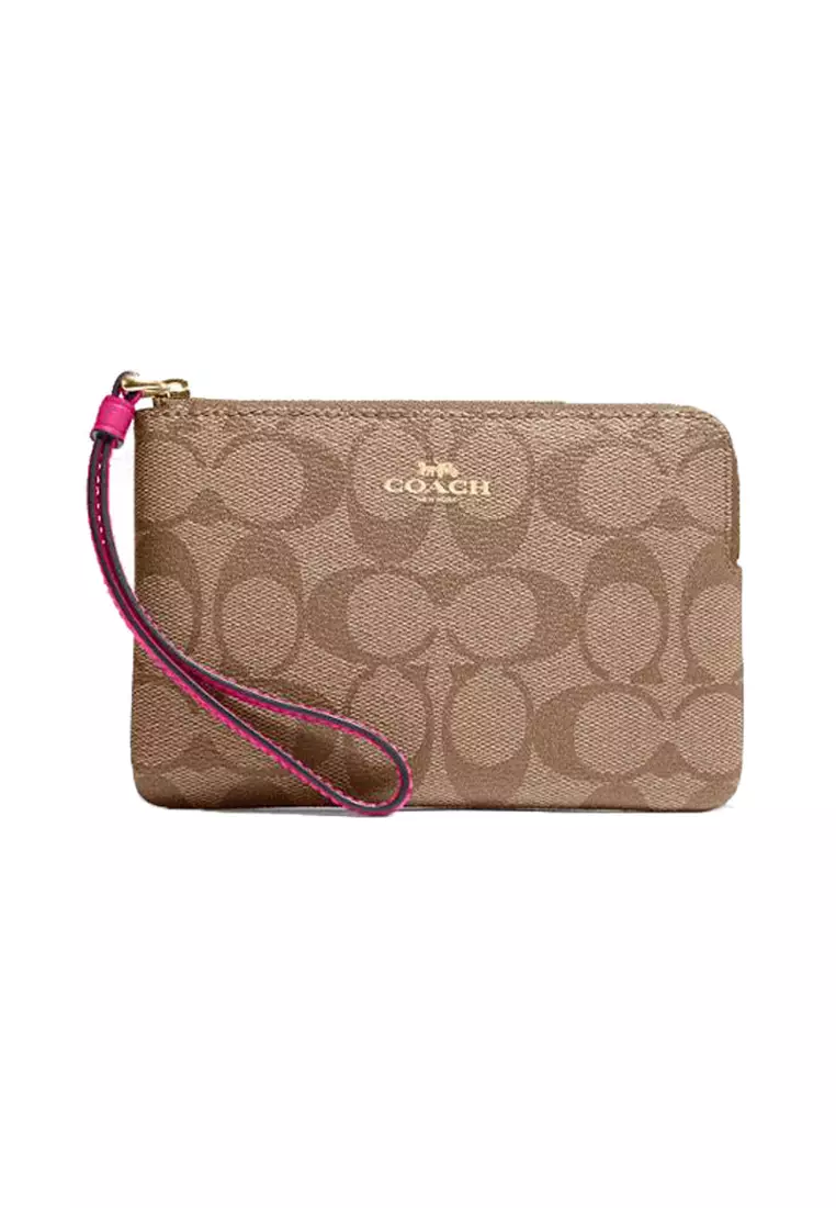 Buy COACH Coach Zip Leather Wallet (CK358) –IM/Khaki/Cerise 2026