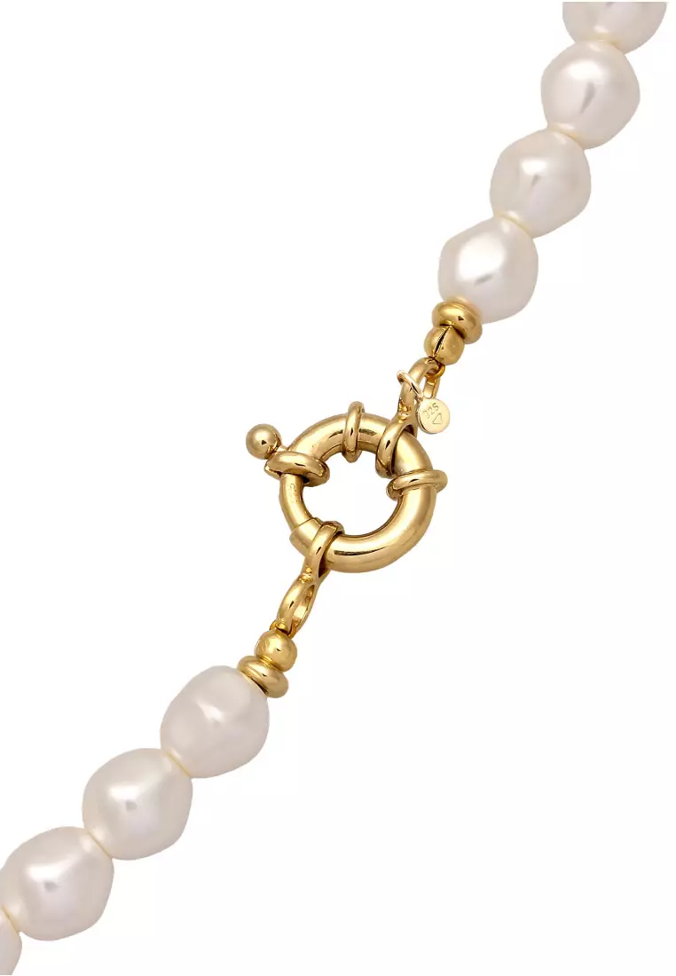 Kalung Perhiasan Perak 925 Wanita Choker Synthetic Pearl Gold Plated Embellished with Crystal by Swarovski®