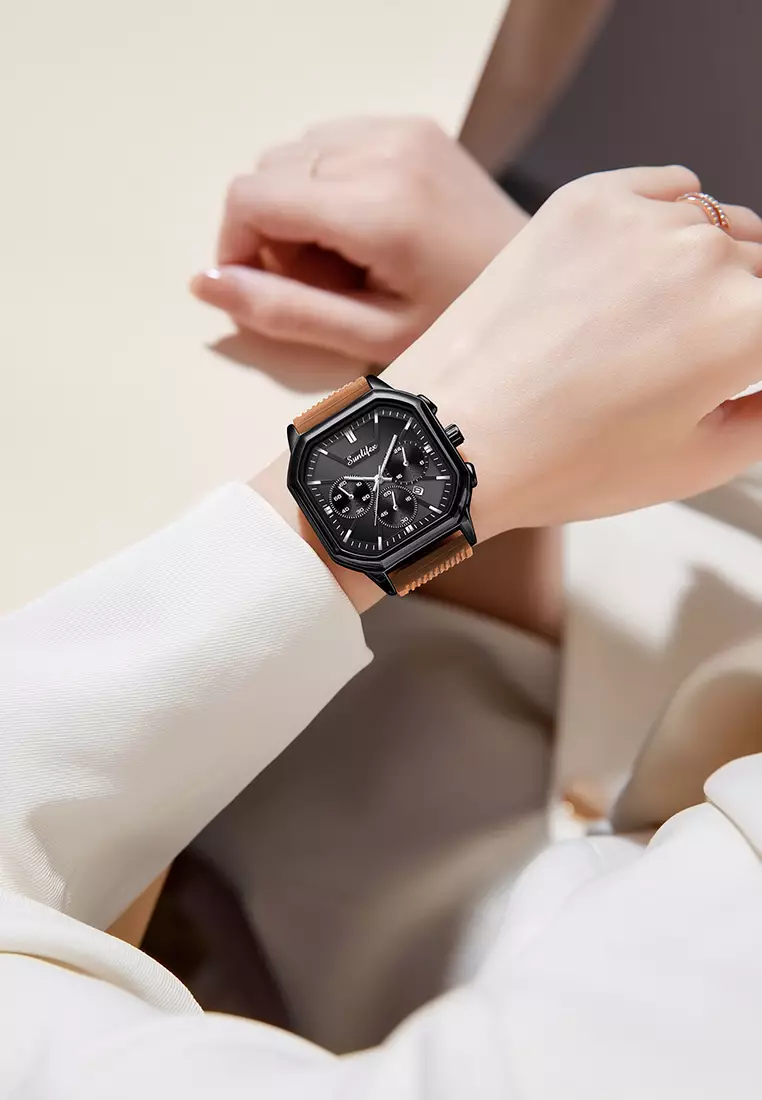 Jam Tangan Wanita Korea Elegan Tanggal Tali Silikon Kuarsa Jam Tangan Cewek Original B004 brown