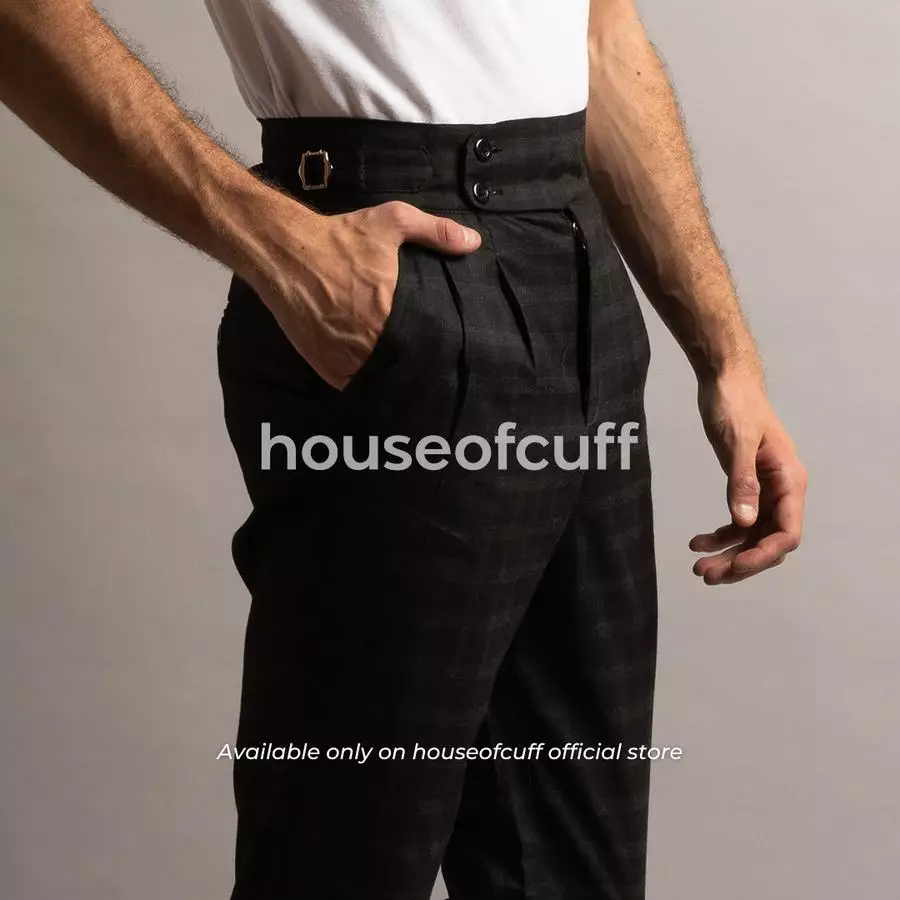 houseofcuff Celana Panjang High Waist Gurkha Hitam Side Tab Checkered