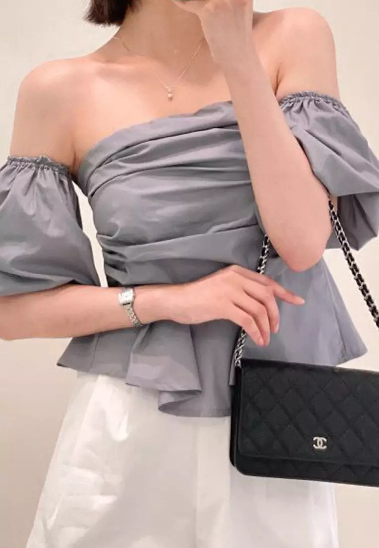 Summer new waist sexy puff sleeve shirt CA25060343GY