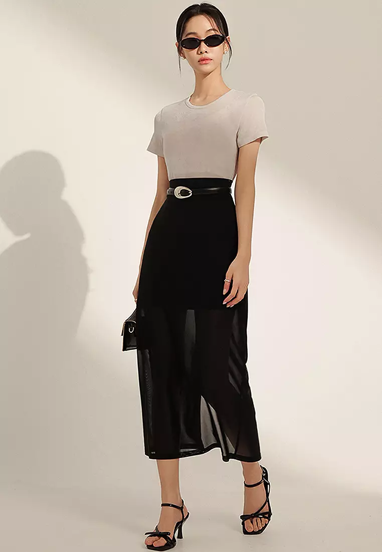 2 Layers Slimming Effect Midi Skirt