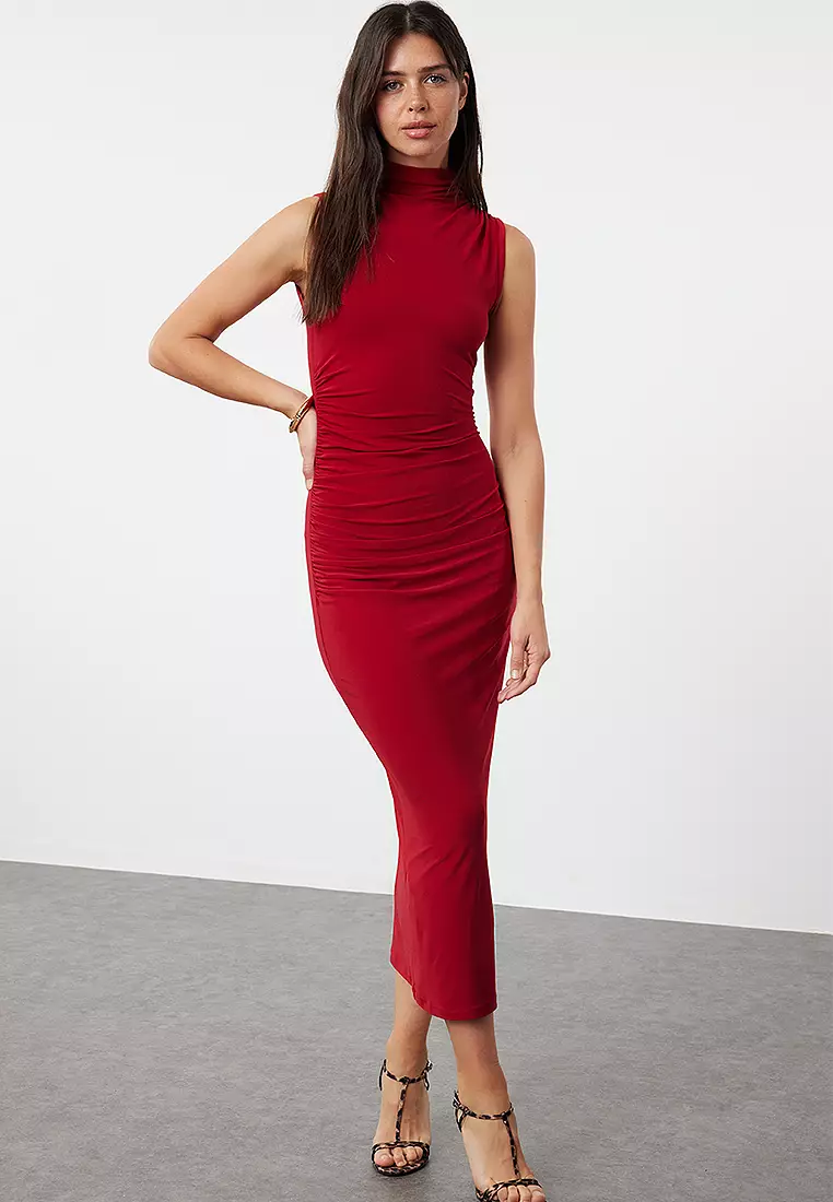 ★CERRIC★WAVE LONG SLEEVELESS DRESS★1570★Red★韓国★人気 Summer Red Elegant Long Dress Women Korean Casual V-neck
