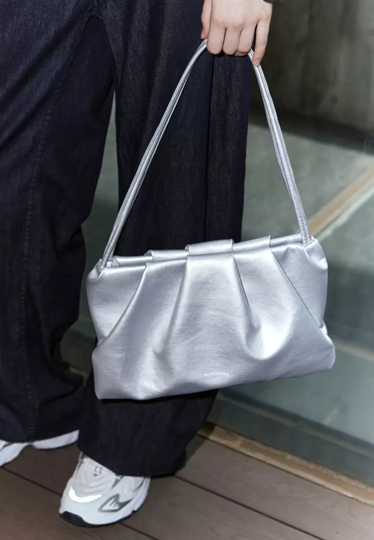 SABRINA Vegan Leather Shoulder Bag Silver