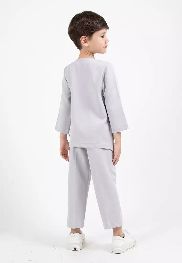 Alain Delon Slim Fit Baju Johor Ayah Anak Sedondon set - 19024504B-92LtGrey