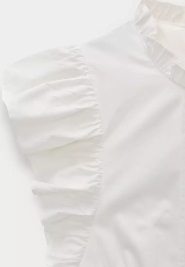 Ruffle Sleeve Pintuck Mini Dress - White
