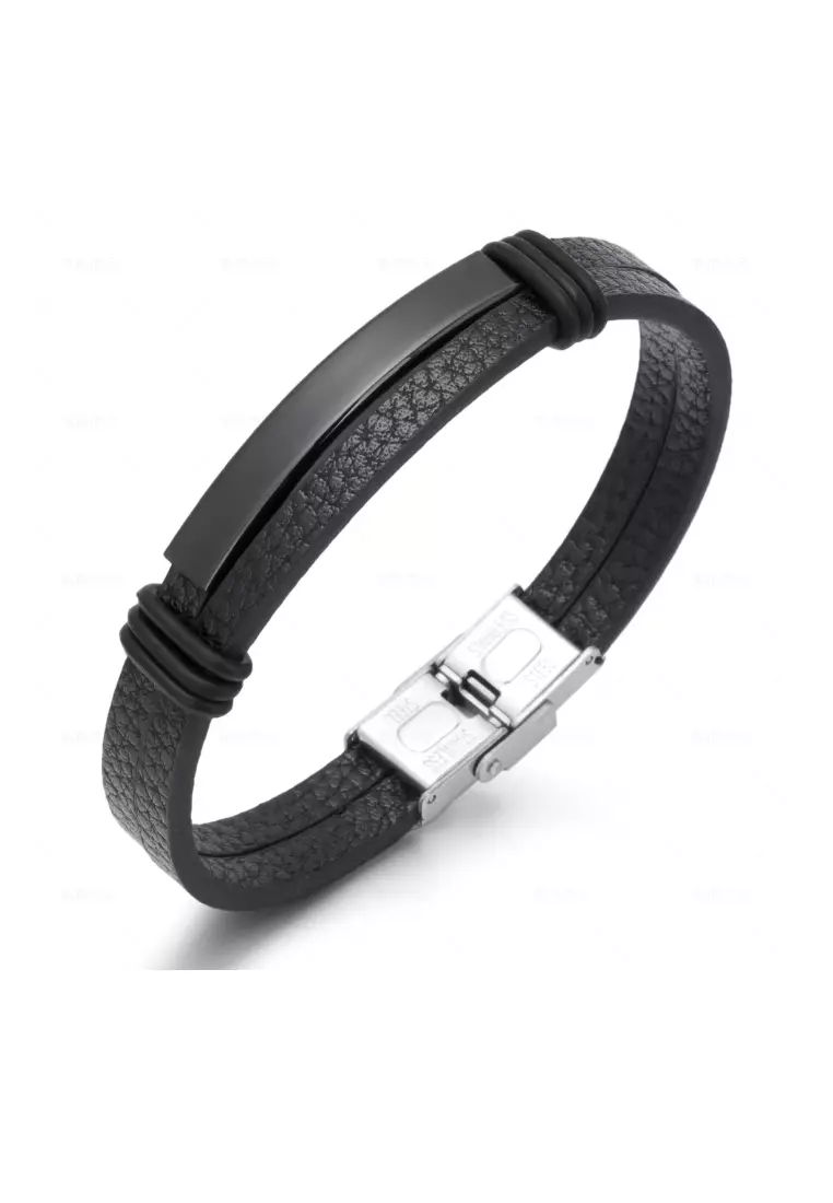 Mens leather id bracelet shop
