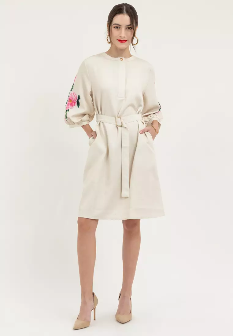 Chalany Printed Sleeves Belted Dress