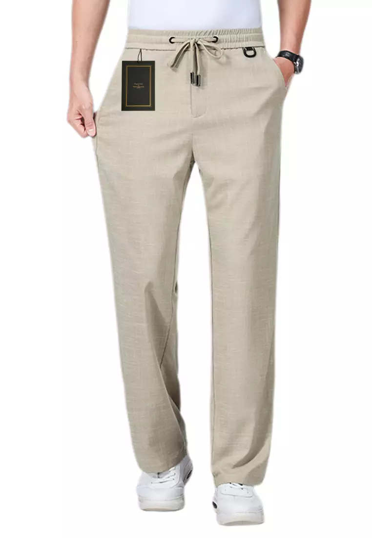 冰絲感亞麻直筒休閒褲 WK-GF6103