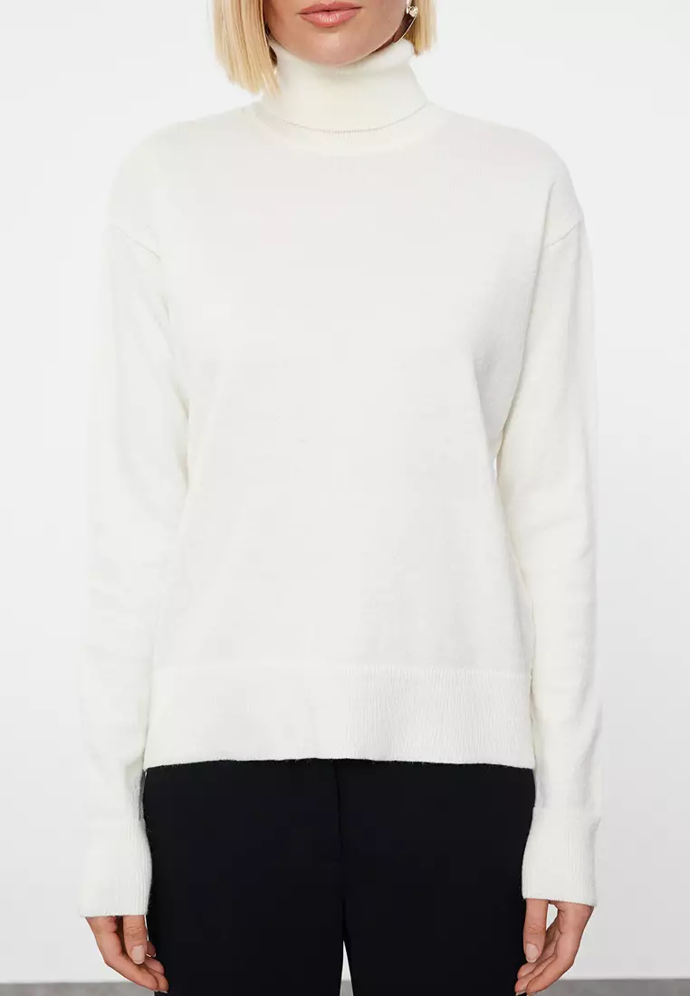Turtleneck Ecru Knitwear Sweater - Wool, Twoaw25Kz26