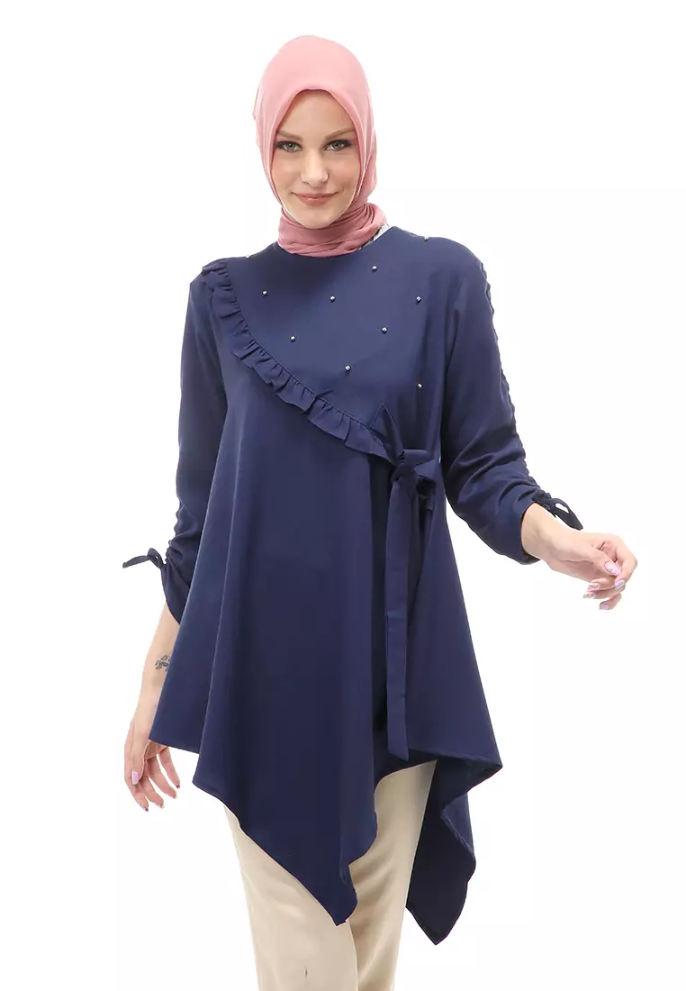 Ketrin Tunik Muslimah Atasan Wanita Polos Long Sleeve Regular Fit - Navy