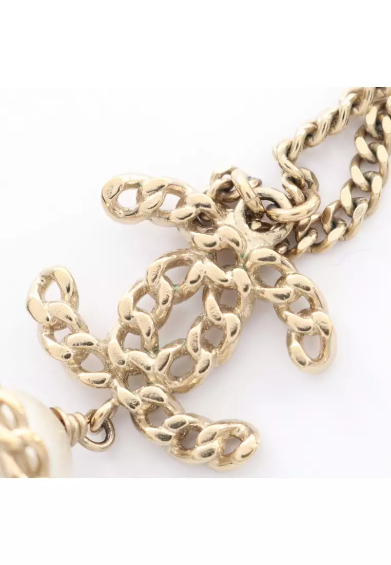 Pre-Loved Chanel coco mark necklace GP Fake pearl gold white B16B