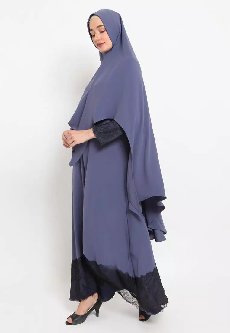 Queenza Set Gamis Wanita Muslimah By Zayidan Adzkia Brukat - Biru Denim