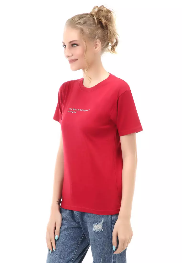 Genevie Kaos Kasual Wanita Why Didn't You Tell Anyone Material Cotton Combed ORIGINAL - Maroon