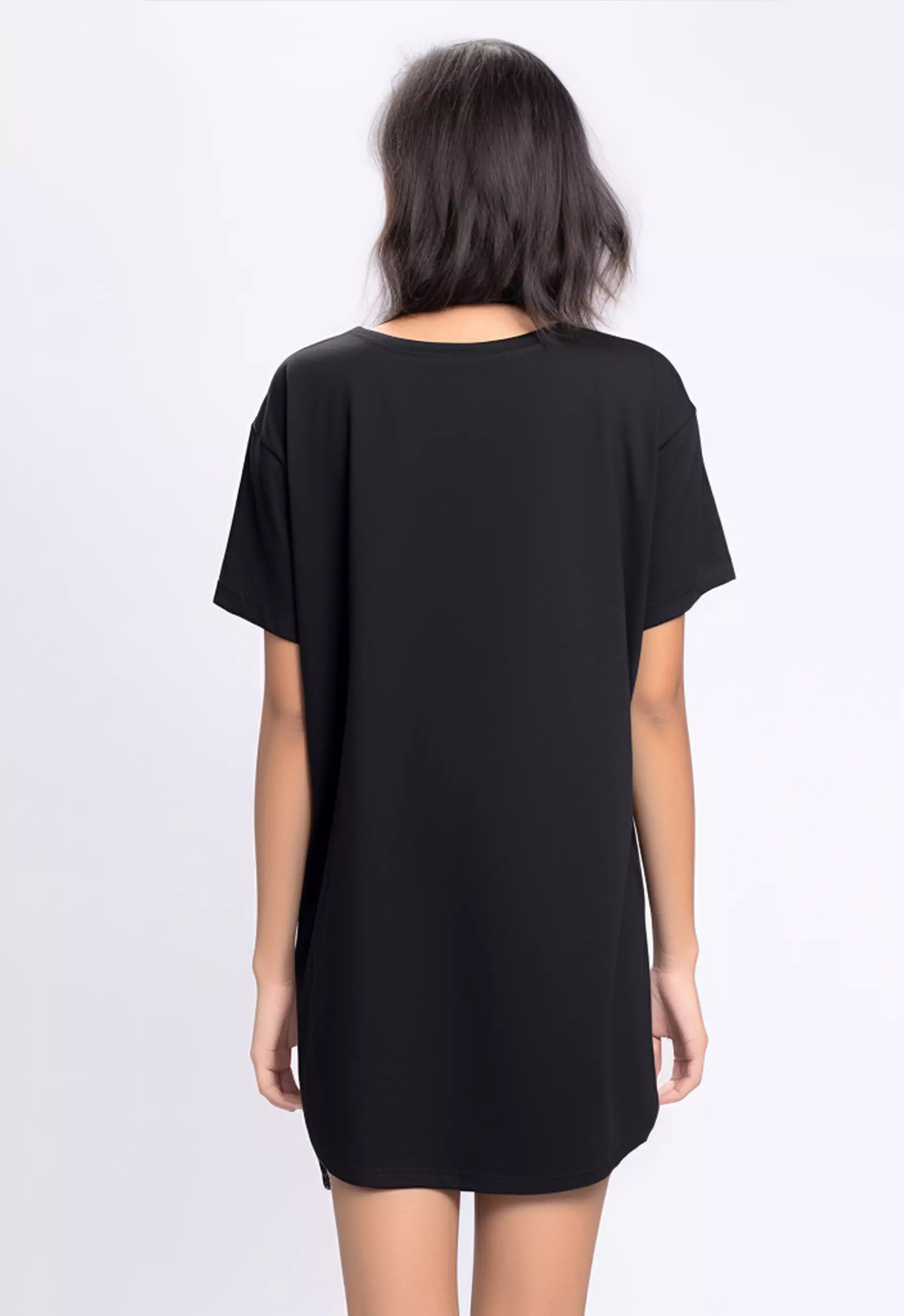 LTF60 Kaos Dress Loose Oversize Wanita bahan instacool "blue ribbon" hitam