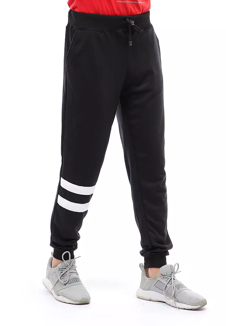 Locko Long Pants Celana Jogger Sport Pria List Double Stripe Material Baby Terry ORIGINAL - Black
