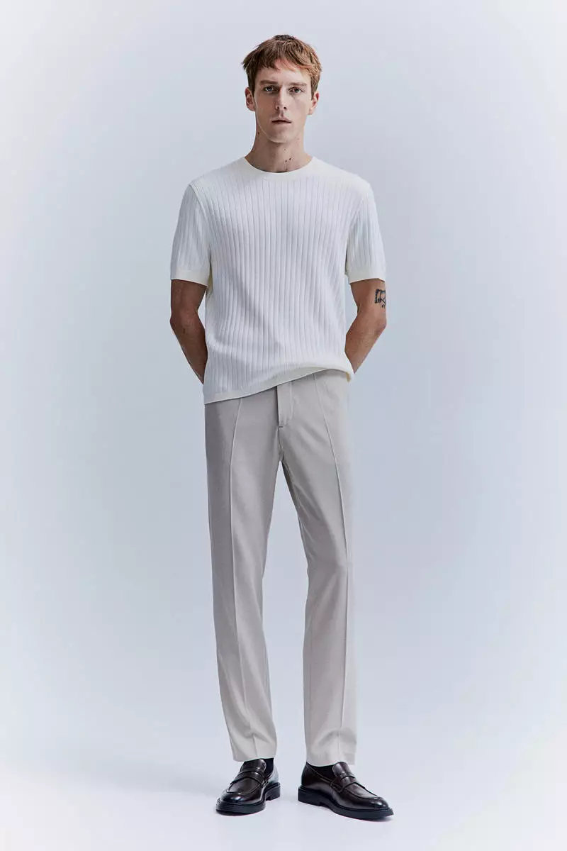 Buy H&M Regular Fit Rib-knit T-shirt in White Light 2024 Online