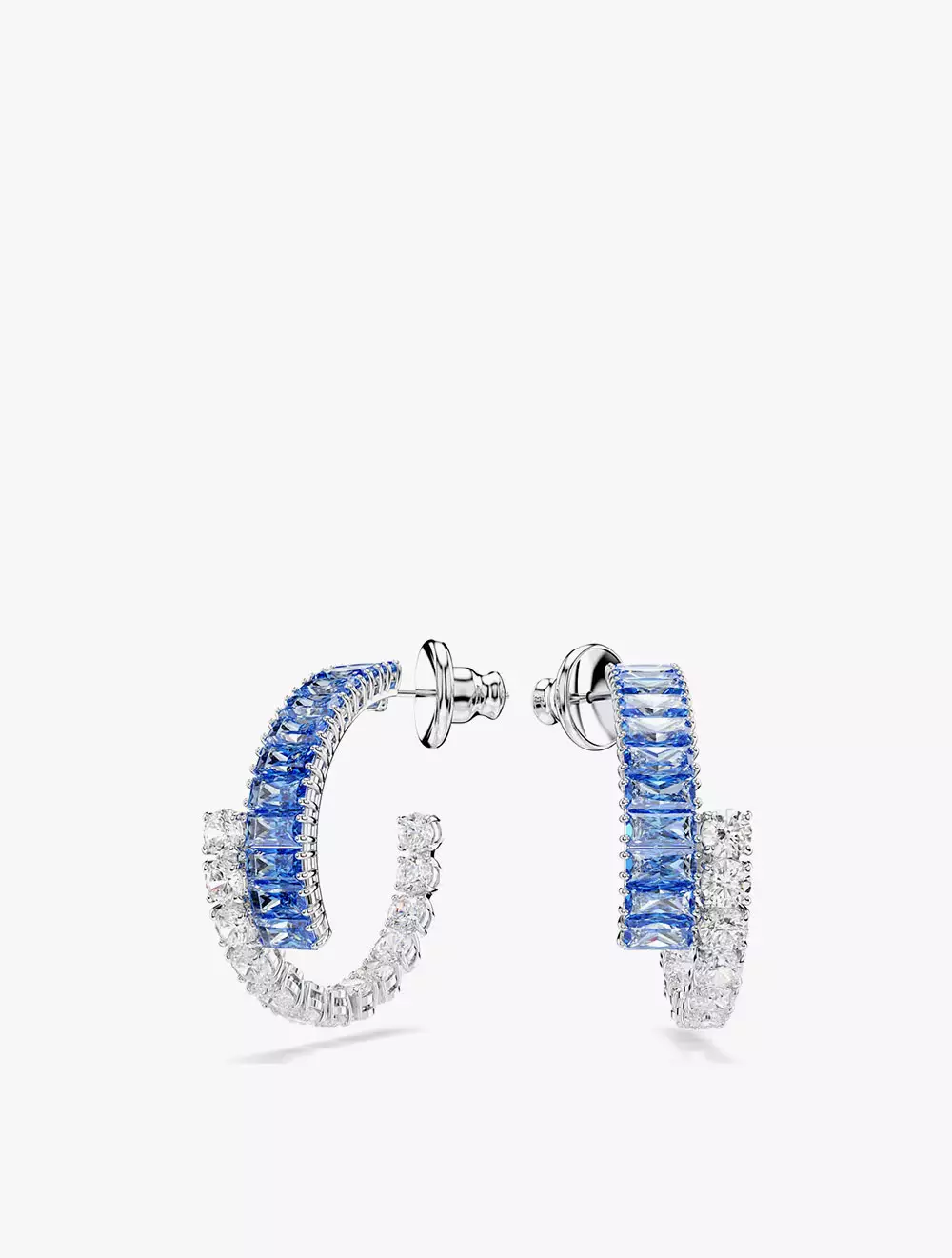 Matrix hoop earrings, Mixed cuts, Blue, Rhodium plated