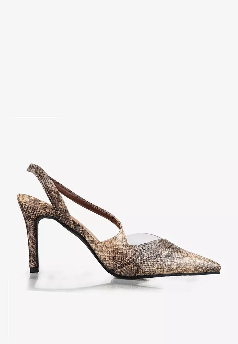 Faye stiletto pump heels with snake embossed leather
