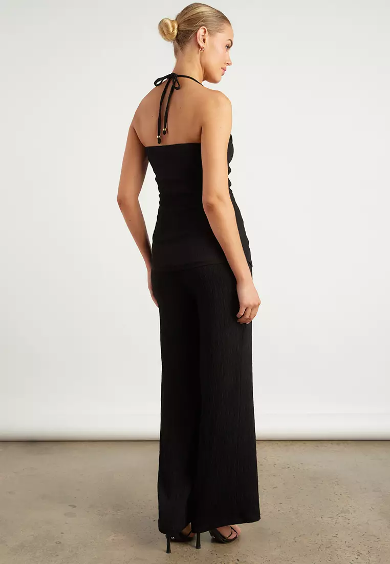 Beaded Textured Halter Top & Pants Set