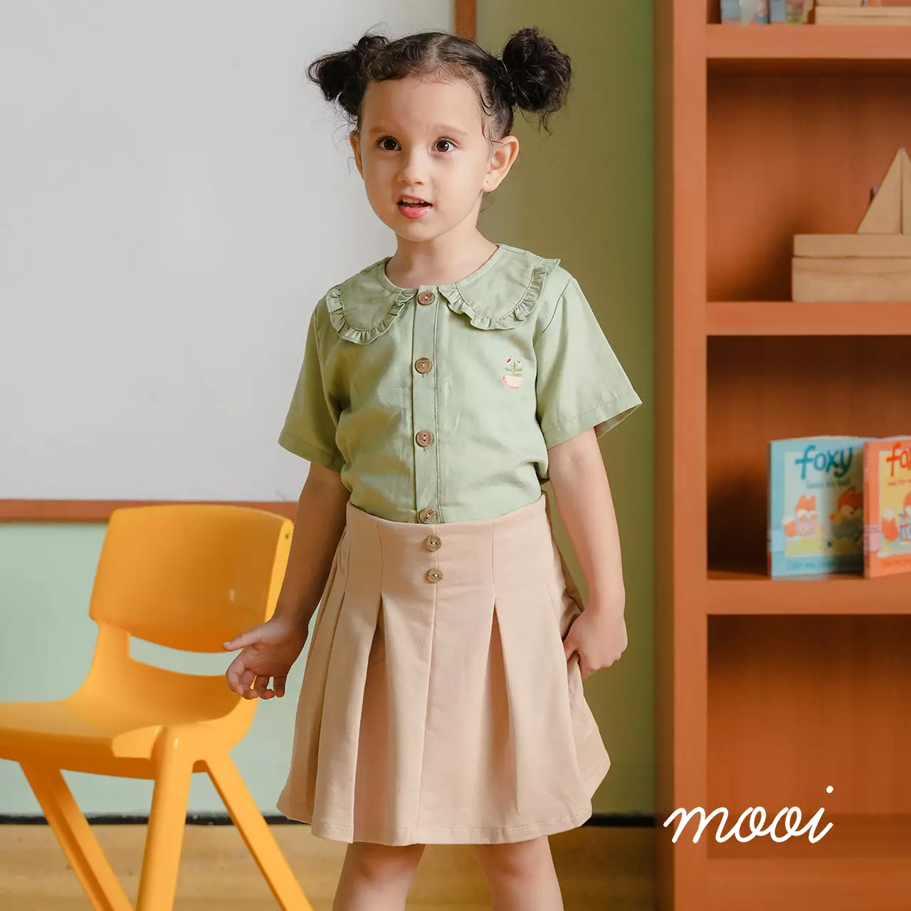 Mooi Rok Anak Perempuan Ayako Pleat Pants - Navy
