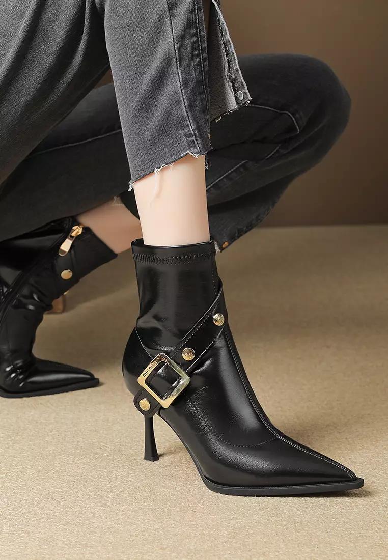 Buy Twenty Eight Shoes 8CM Rivet Buckle Zipper Ankle Boots XJ8288