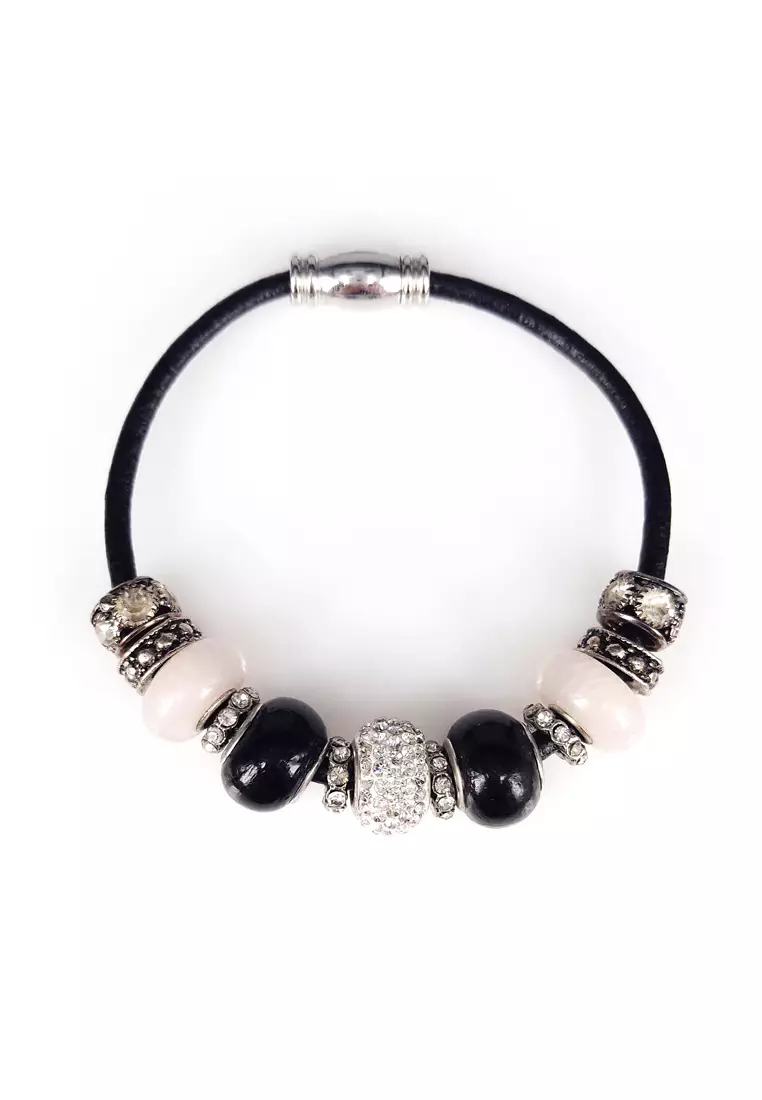 Her Jewellery Maison Charm Leather Bracelet (Black)
