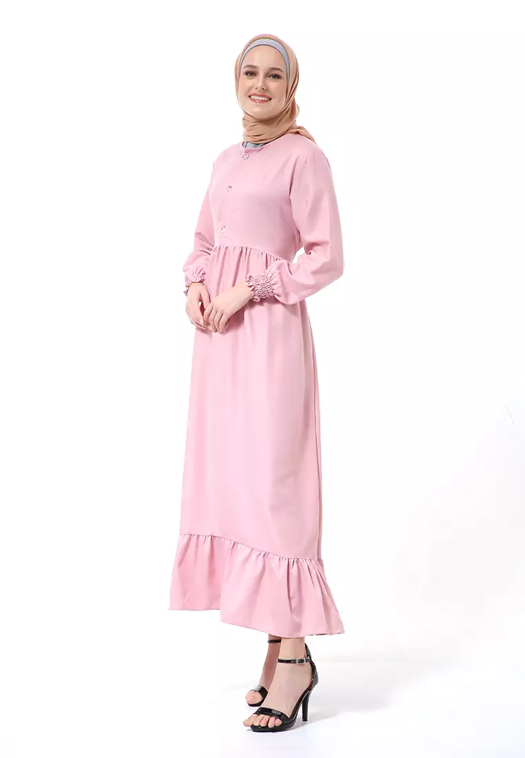 Chairunnisa Gamis Dress Muslimah Wanita Motif Polos Regular Fit High Quality - Dusty