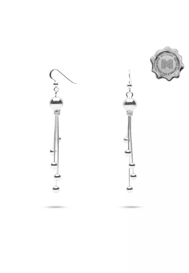 Millennia 2000 Chandelier Hanging Ball Hook Silver Dangle Earrings with 925 Sterling Silver