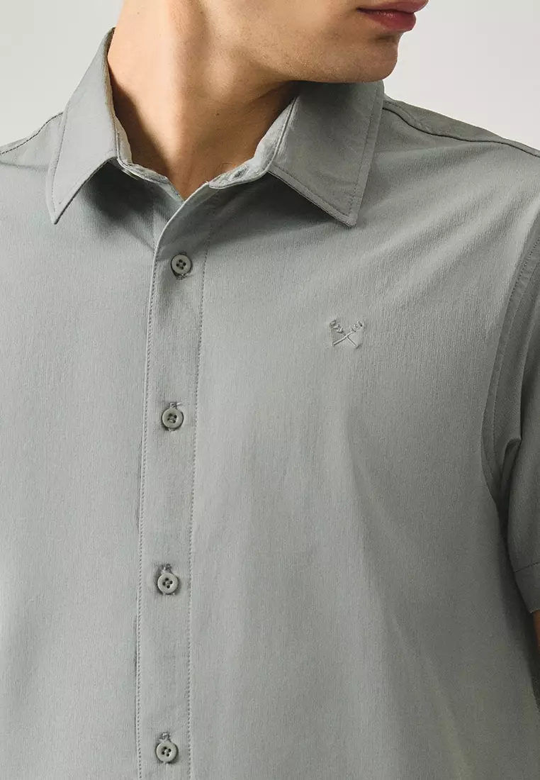 Regular Fit Short Sleeve Shirt In Stretch Woven Fabric