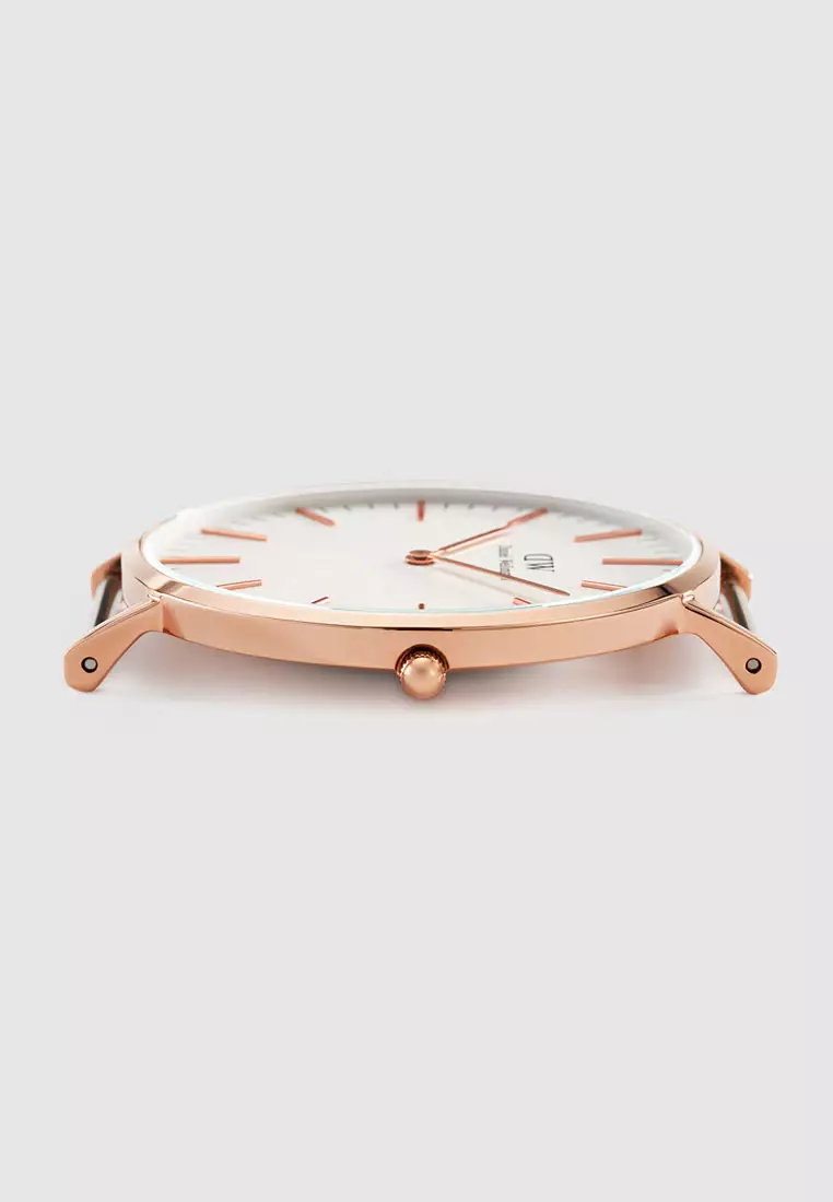 Classic Bristol 40mm Watch White dial Leather strap Rose gold Men's watch Male watch Watch for men DW