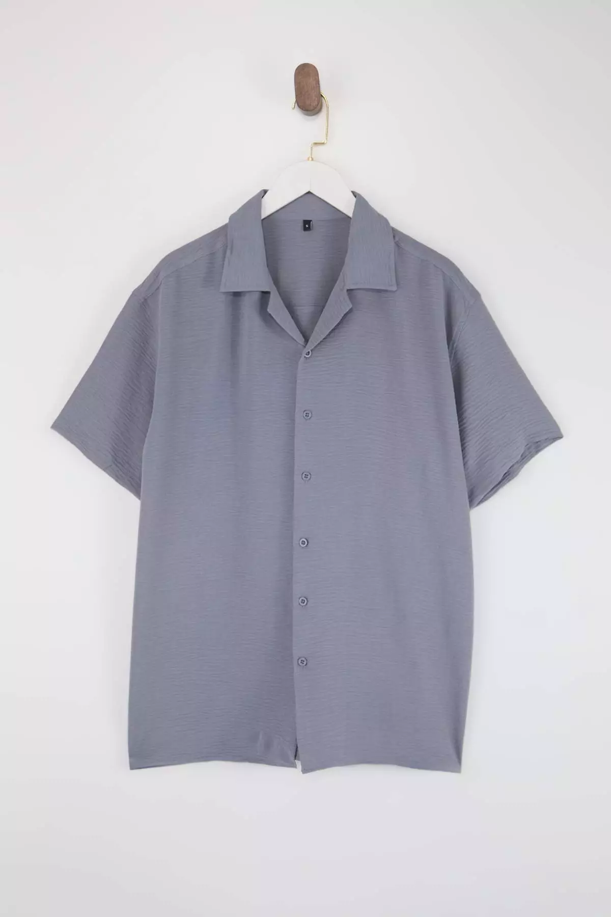 Light Blue Oversized Fit Summer Short Sleeve Linen Look Shirt Tmnss24Go00019