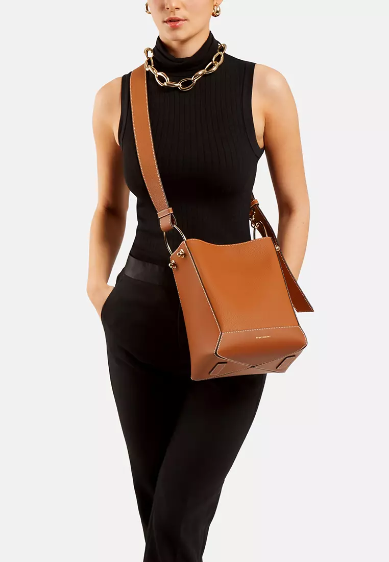 Buy Strathberry LANA MIDI BUCKET BAG SHOULDER BAG - TAN WITH VANILLA STITCH  2023 Online