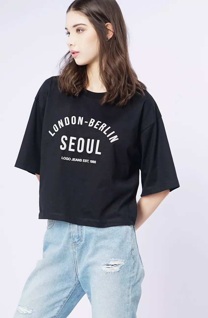 Kaos Wanita Cadenza Crop Top Black