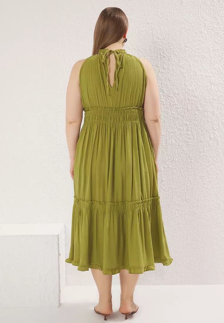 Khaki Halter Neck Woven Dress Tbbss23Ah00207