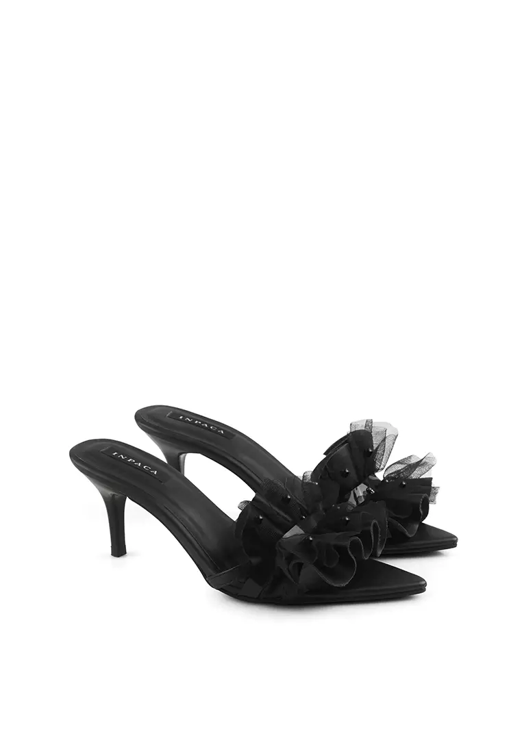 Carole Ruffle Heels with Pearl