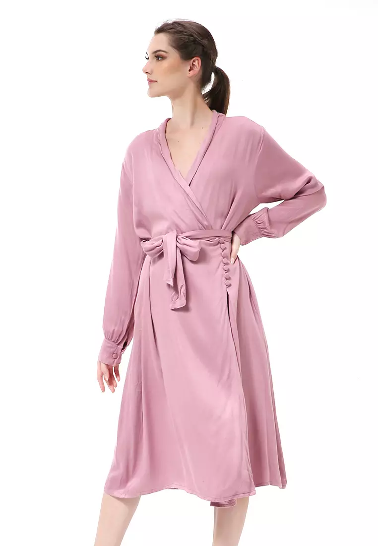 Rachel Dress Wanita Lengan Panjang Busui Frendly Model Stylish Material Cotton Rayon ORIGINAL - Dusty Pink