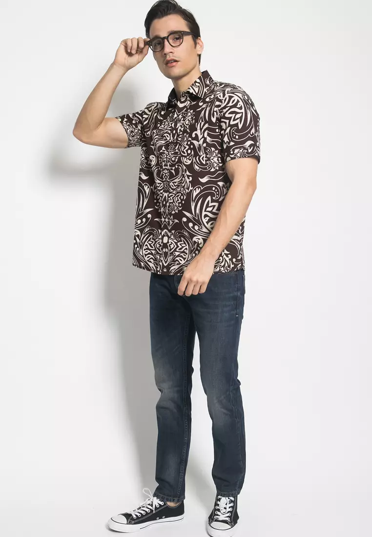 LGS - Kemeja Casual - Motif Batik - Coklat - Regular Fit