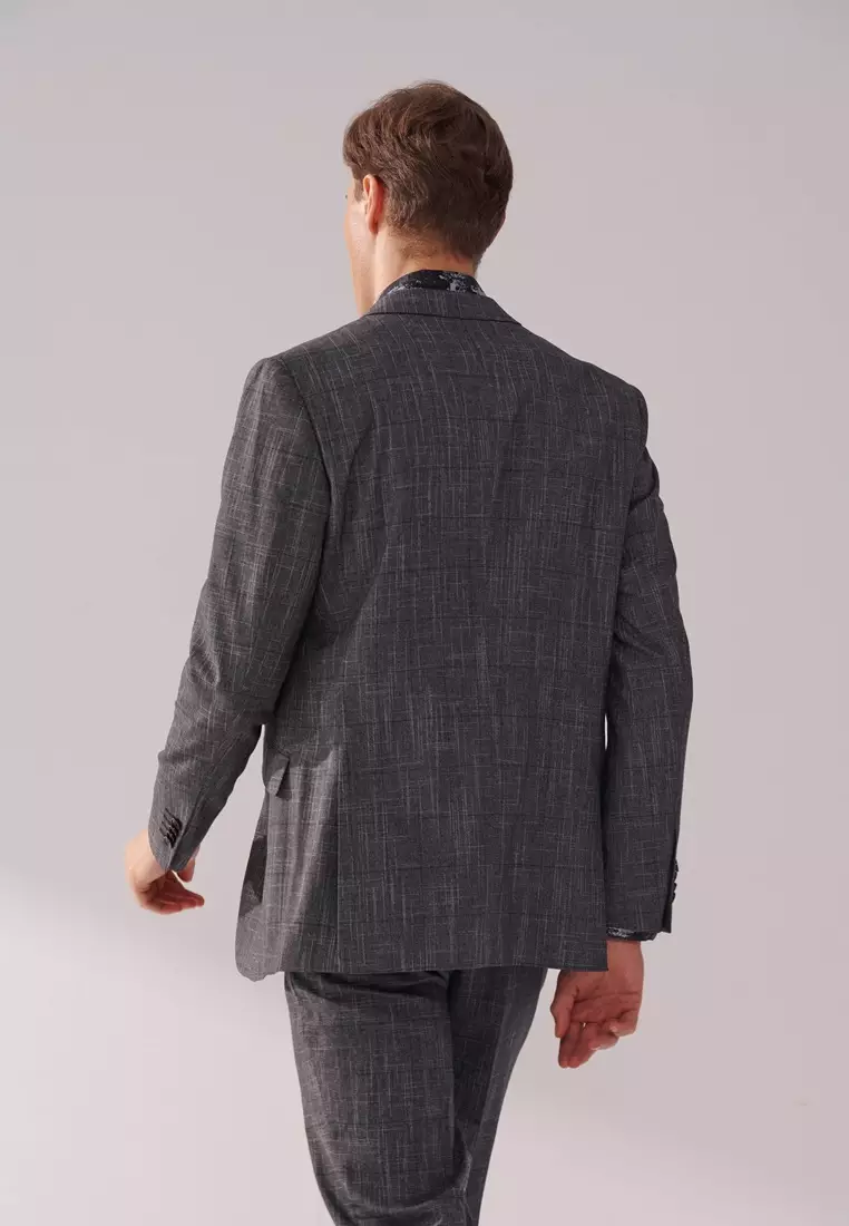 Dark Grey textured Slim Suit
