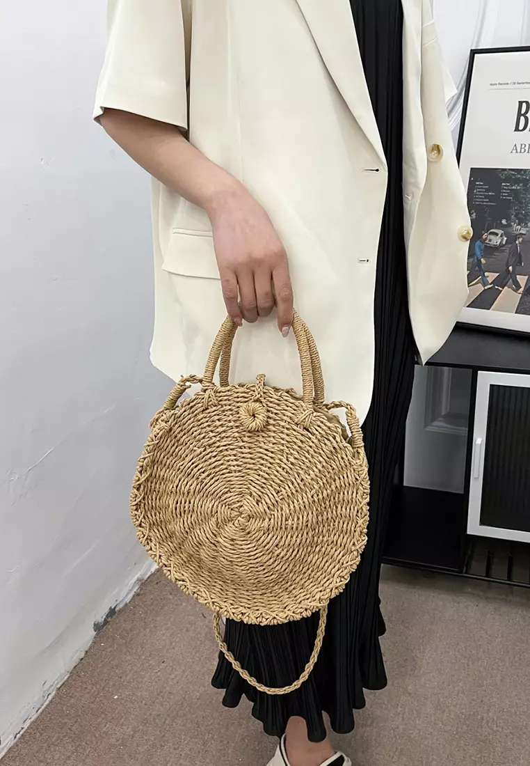 Straw circle tote bag clearance