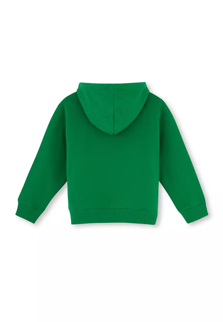 Green Sweatshirt, Slogan Printed, Hooded, Regular Fit, Long Sleeve Loungewear for Boys