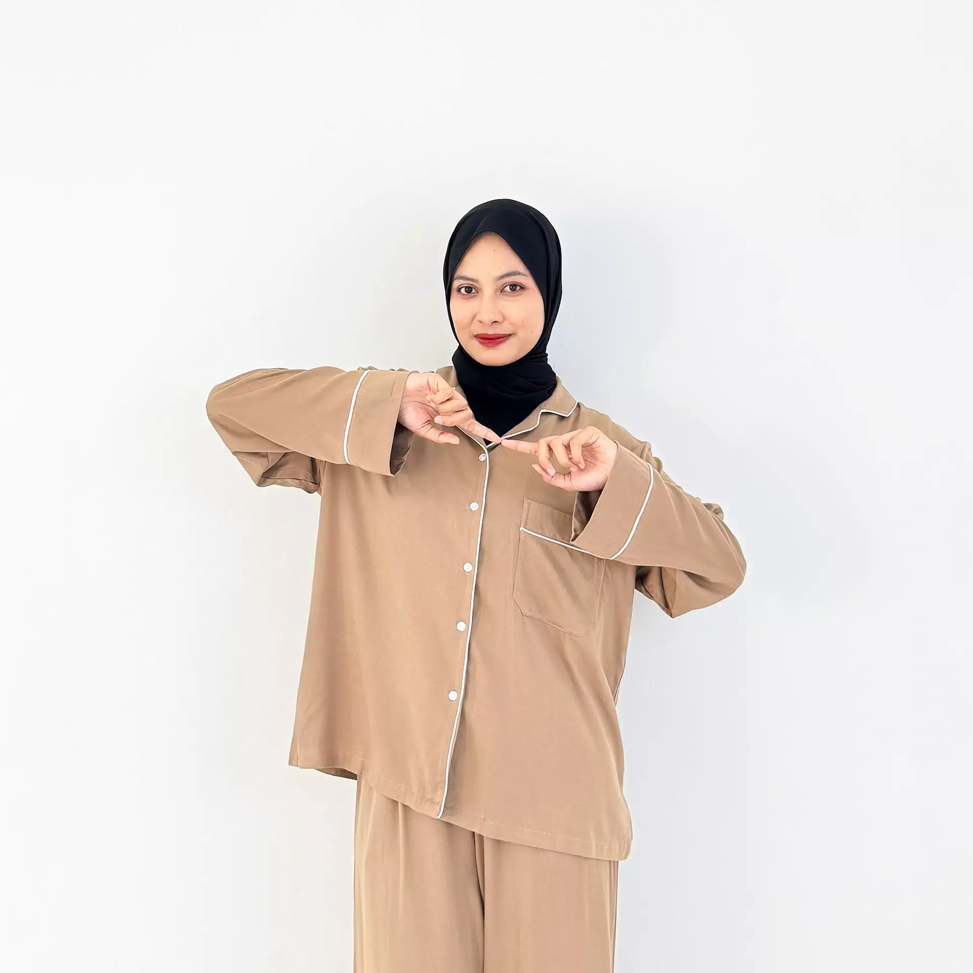 Set Baju Tidur Serena | Size L-XXL COKLAT | Setelan Piyama Lengan Panjang Wanita Katun