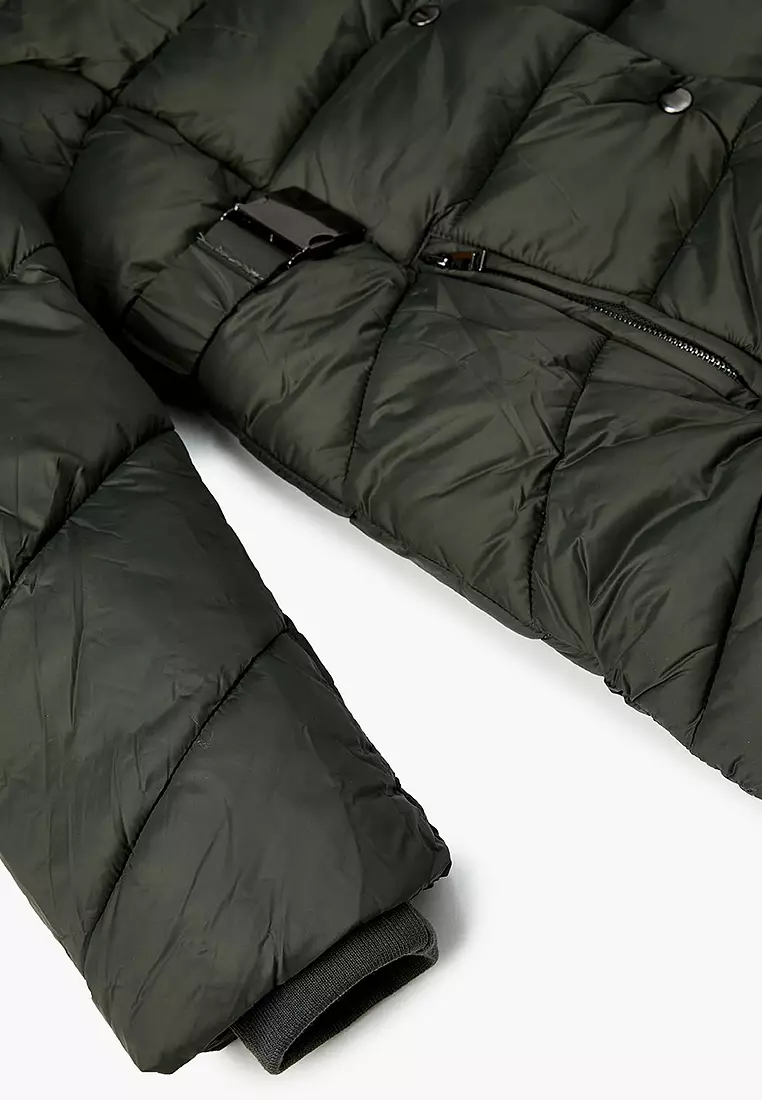 Puffer Hooded Belt Jacket