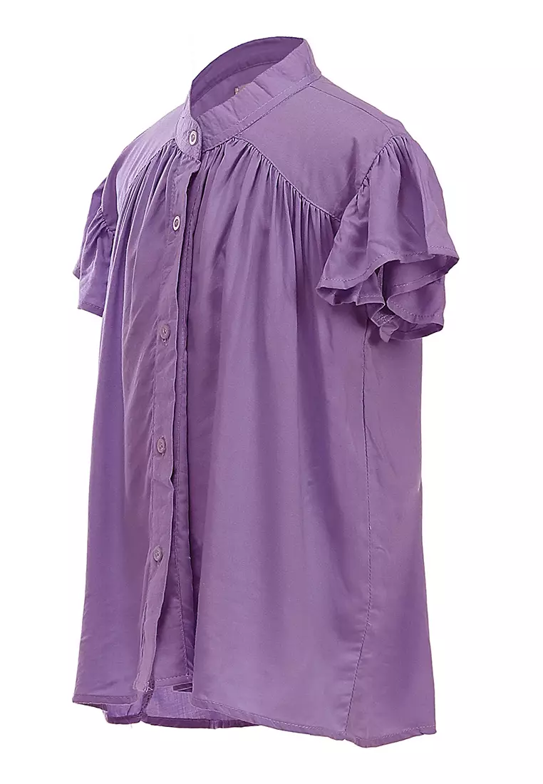Octavia Blouse Curly Anak Perempuan Motif Polos Atasan  Lengan Pendek Material Cotton ORIGINAL - Purple
