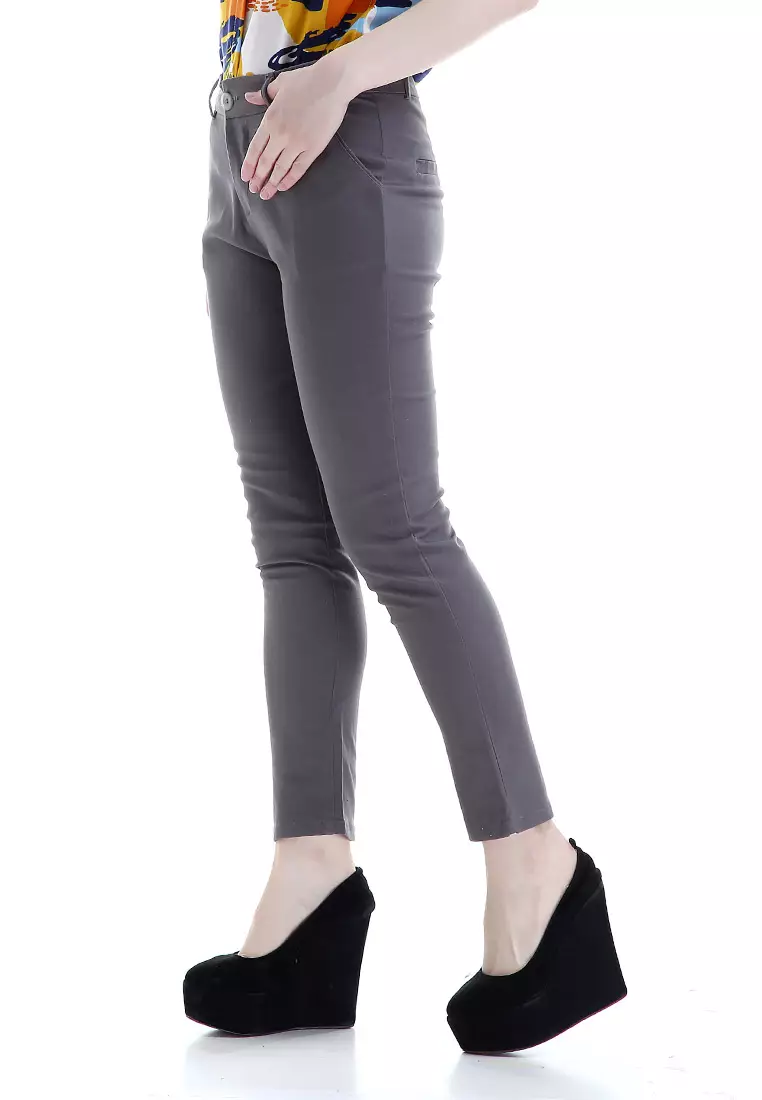 Tinsley Celana Chino Bawahan Wanita Kasual Motif Solid Long Pants Woman - Grey