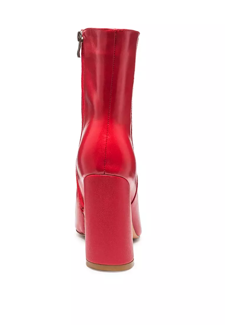 Jual Rag Block Heeled Leather Ankle Boot in Red Original
