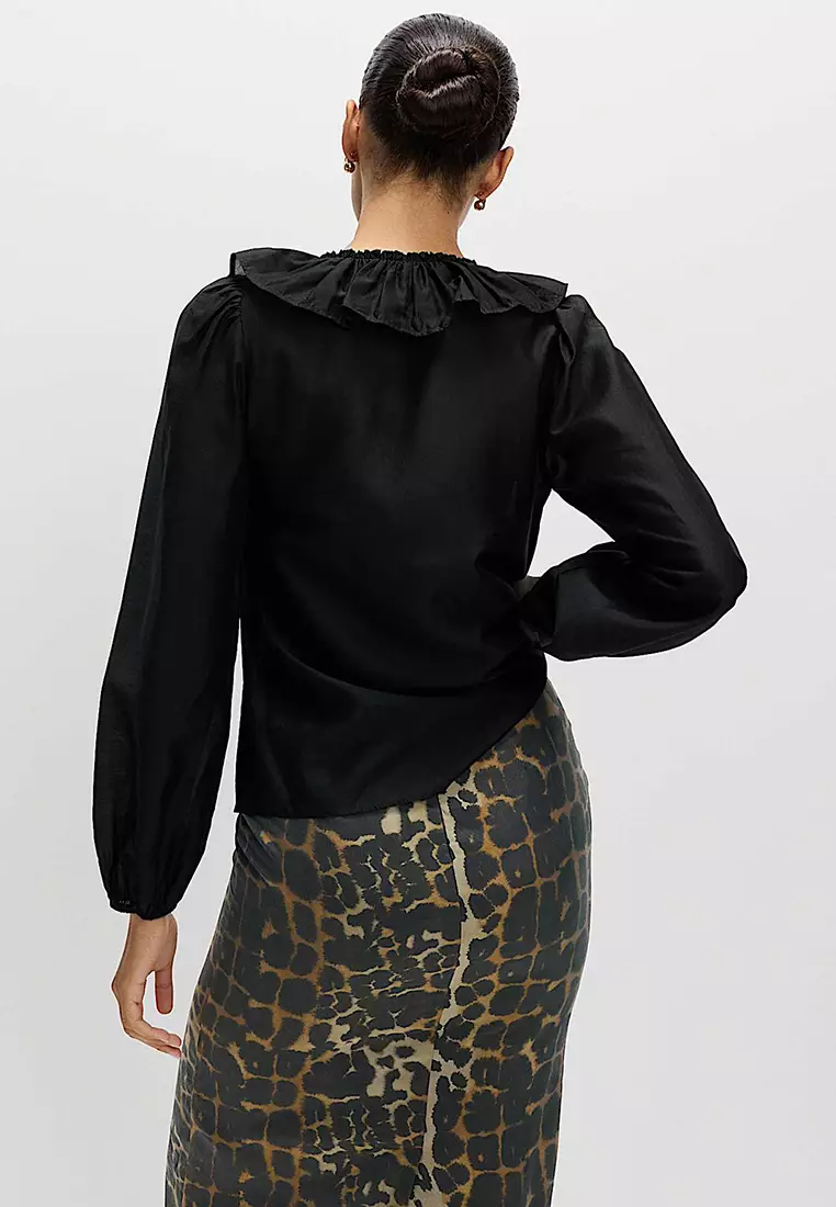 Lyocell Rich Frill Detail V-Neck Top