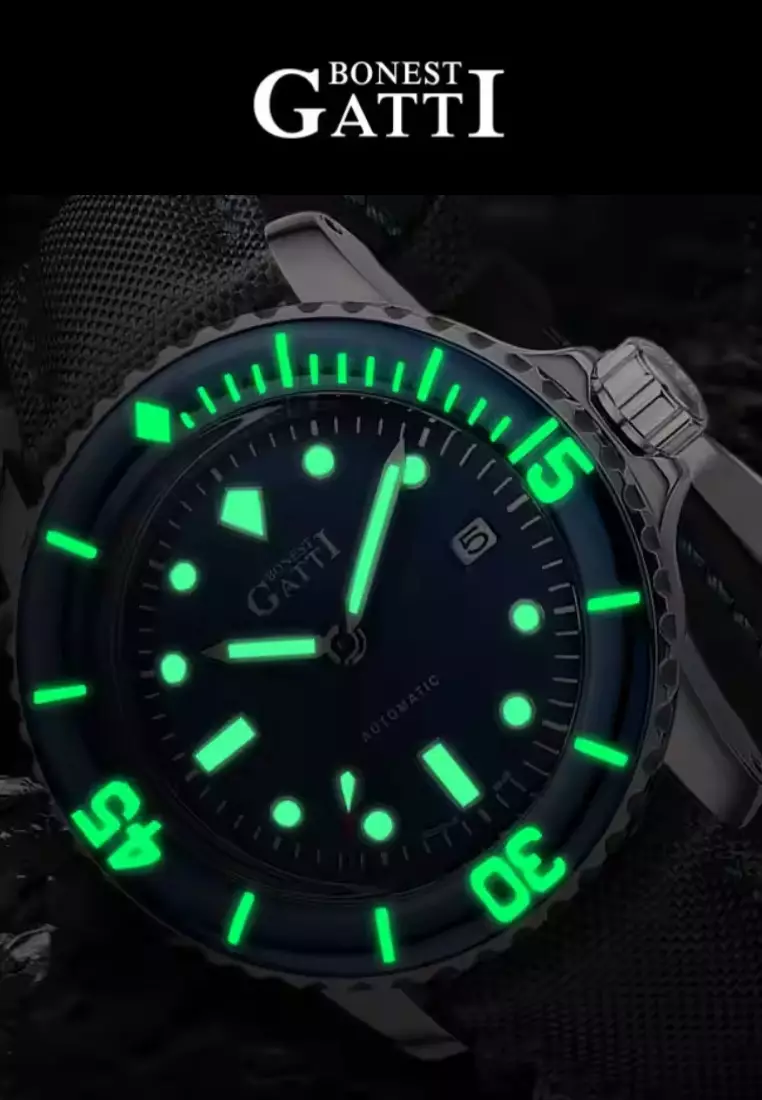 自動中性不鏽鋼手錶，皮革錶帶