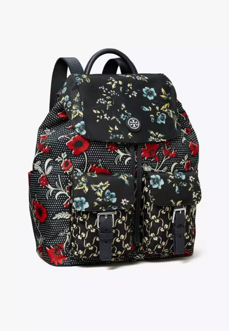 Jual TORY BURCH Tory Burch Mixed Print Nylon Flap Backpack Red