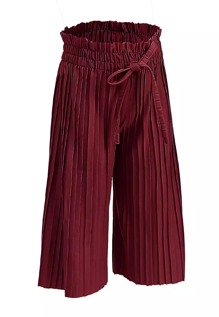 Yocelyn Kulot Plisket Anak Perempuan Motif Polos Kid Long Pants Material Hyget ORIGINAL - Maroon